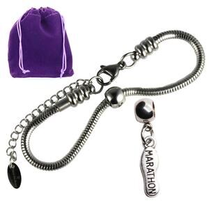 Marathon Charm Bracelet with Gift Pouch, Snake Chain Running Gear Jewelry